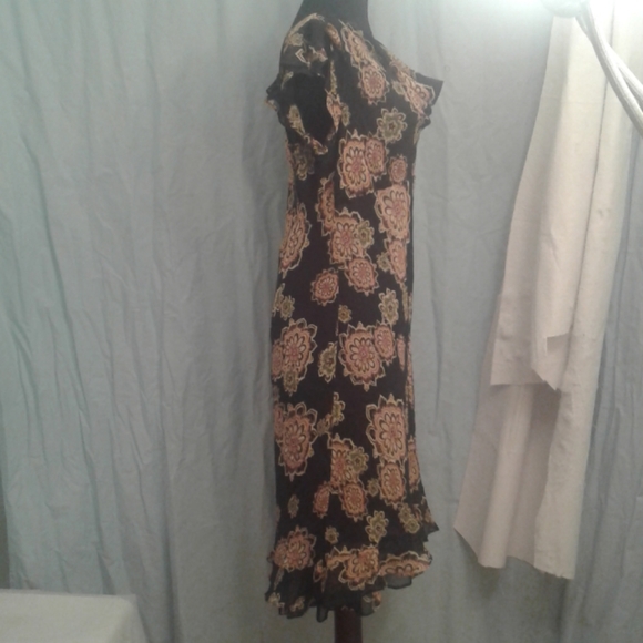 Bob Mackie 8P Silk Floral Dress Wearable Art Sheer Overlay Lined Hi-Lo Hem - Picture 5 of 8